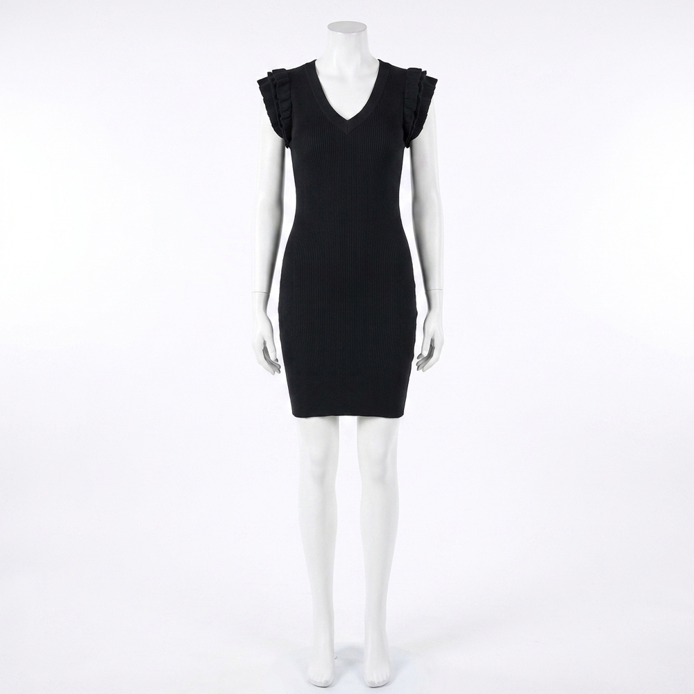 NEW STRUT & BOLT ribbed dress with shoulder detail in black